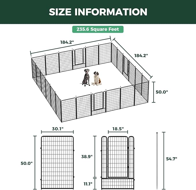 FXW Rollick Unleashed Dog Playpen, 50in, 24 Panels, Large, Black