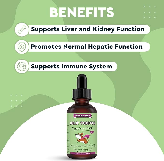 WONDER PAWS Liquid Glucosamine Drops Plus Milk Thistle Drops - for Dog Joint Health, Mobility Support, Liver, Detox & Overall Wellness – Liquid Glucosamine 16 Ounces - Milk Thistle 2 Ounces