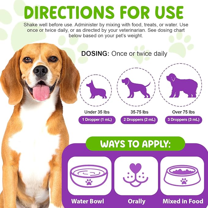 Dog Multivitamin Drops, 15 in 1 Multivitamin Liquid for Dog with Vitamin C-20 Mg, Vitamin D-100 Iu & B1-3,Dog Health Supplements for Skin Care, Joints & Hips,Gut