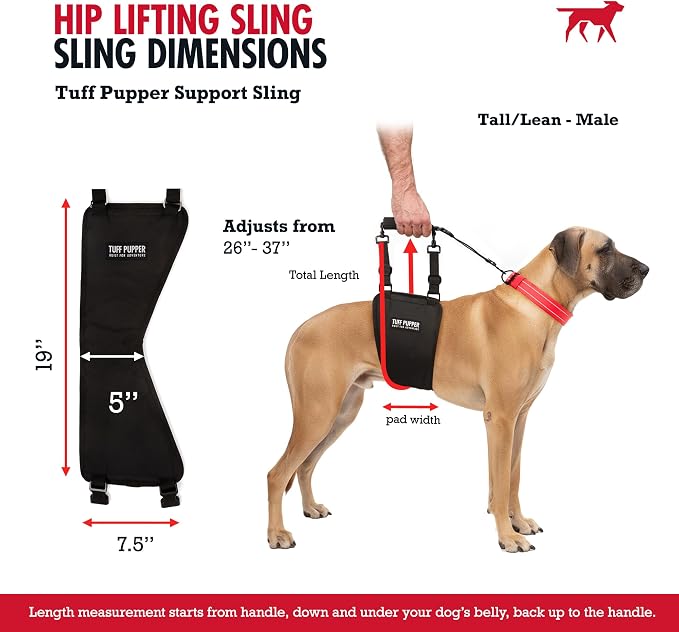 Tuff Pupper Dog Sling Hip Harness | Rear Lift Support for Senior & Injured Dogs | Adjustable Mobility Aid | Strong Padded Handle | Comfortable Design | Hip & Hind Leg Assistance (Tall, Male)