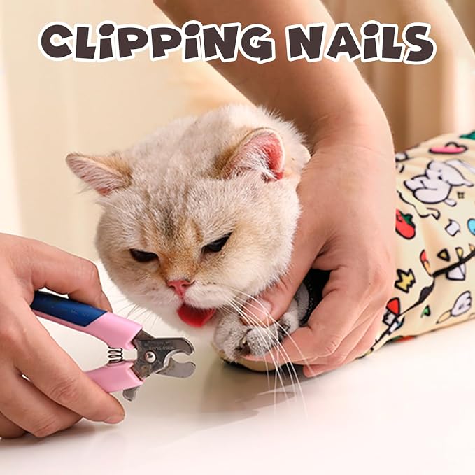 Cat Grooming Wrap, Self-Adherent Soft Cat Blanket to Wrap, Nail Clipping, Anti-Bite, Anti-Scratch, Anti-Escape Calming Wrap (Christmas, 10-13 lbs)