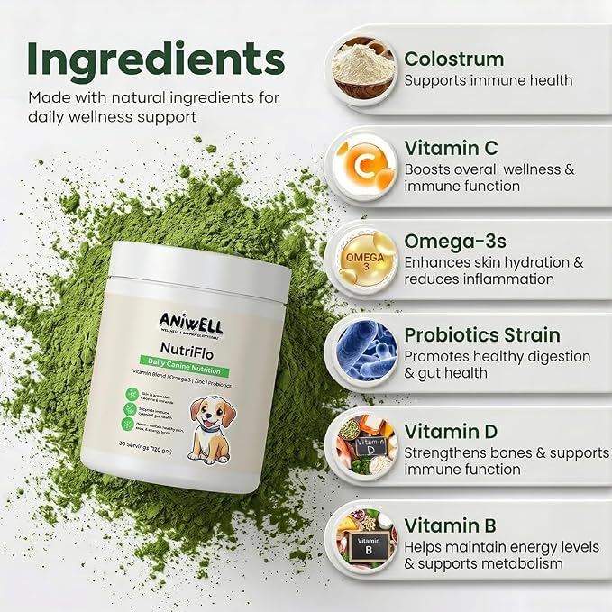 NutriFlo Dog Vitamins & Supplements – 10-in-1 Dog Multivitamin for Gut Health, Hip & Joint, Immune Support, Skin & Coat, Dental Health & Longevity | Daily Dog Supplement for All Breeds (Pack of 2)