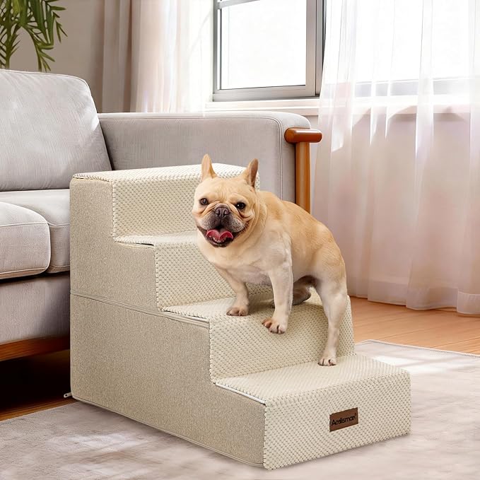 Aodisman Dog Steps for Bed and Couch, 4-Step Pet Stairs for Small Dogs, Indoor Non-Slip Dog Stairs for Old Cats, Puppy, Small Medium Dogs,18.5" H,Beige