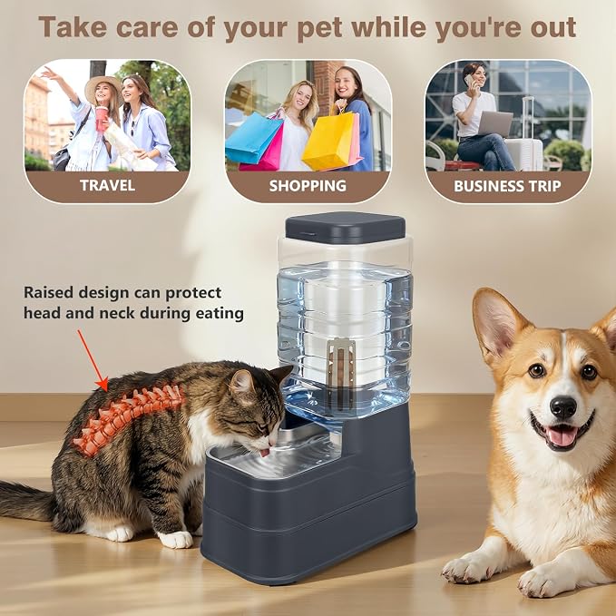 2.2 Gallon Pet Automatic Dog Water Dispenser Cat Gravity Waterer Feeder with Stainless Steel, 2.2 Gallon, Polyester