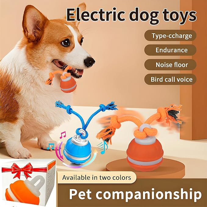 Interactive Dog Ball Toy for Small Dogs, Motion Activated Rolling Ball | Motion Activated Rolling Dog Ball Toy with Birdsong Squeaky & Chewable Rope | Peppy Fetch Toy to Keep Small Dogs Busy