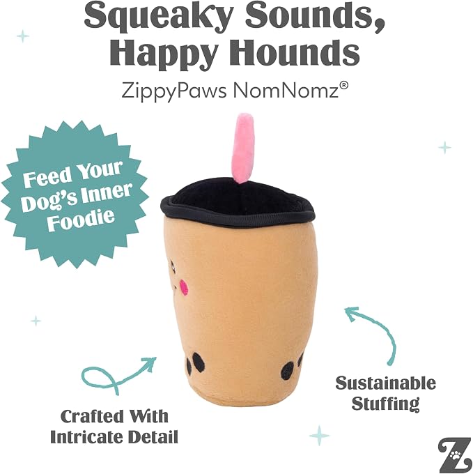 ZippyPaws NomNomz Dog Squeaky Toys to Keep Them Busy - Boba Milk Tea | Funny Food Plush for Small & Medium Dogs, Cute Stuffed Puppy Toy, Pet Products, Gift for Dogs of All Breeds, Soft and Cuddly