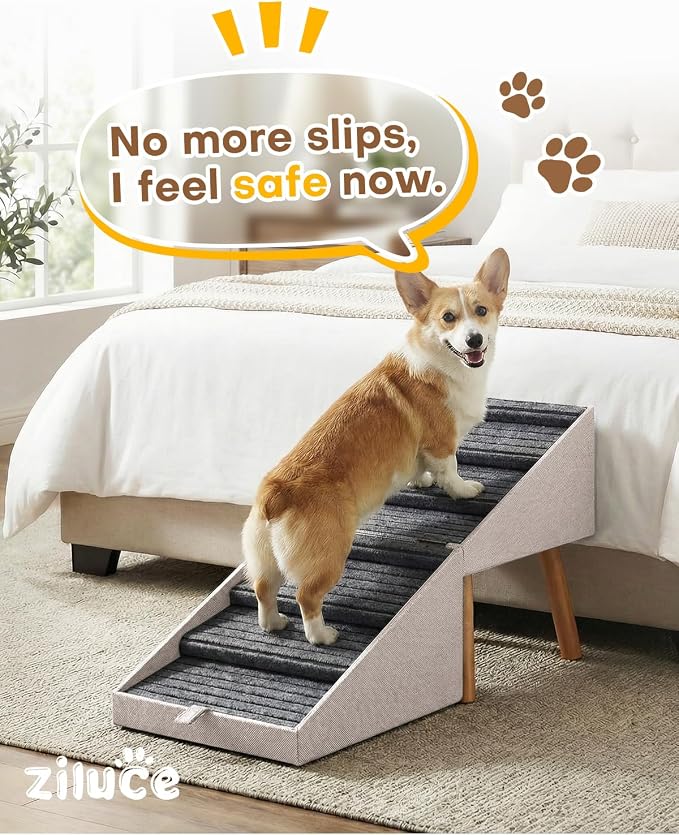 Dog Ramp for Bed & Couch, 21.06 inches High Dog Stairs for Large/Medium/Small Doggie, Foldable 2 in 1 Wooden Pet Steps for Puppy Older and Injured Dogs, Split Ottoman Design, No-Slip Surface (Apricot)