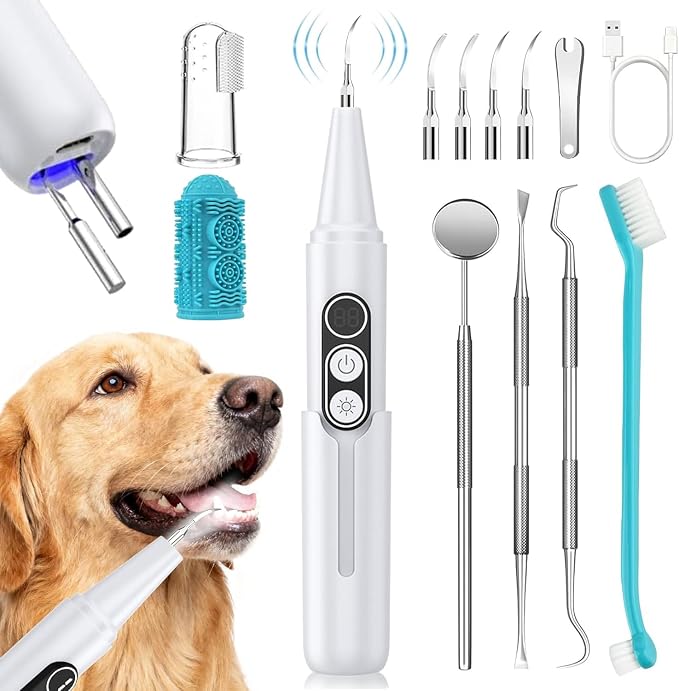 Dog Plaque Remover for Teeth,with UV Sanitizing Chamber | Stores & Sanitizes Metal Tips After Use,6 Cleaning Modes for Different Needs,dog teeth cleaning,plaque remover for teeth