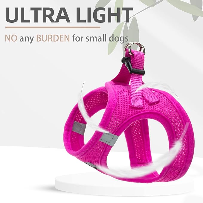 PUPTECK Adjustable Dog Harness Collar and Leash Set Step in No Pull Pet Harness for Small Medium Dogs Puppy and Cats Outdoor Walking Running, Soft Mesh Padded Reflective Vest Harnesses, Solid Pink M
