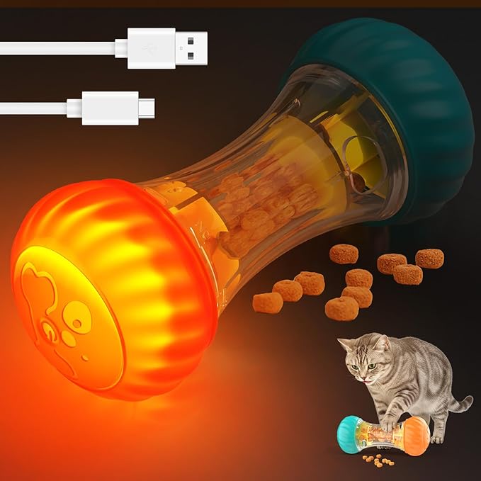 LED Interactive Cat Puzzle Toys Rechargeable, Treat Dispensing cat Toy, Cat Treat Dispenser, Treat Dispensing Slow Feeder