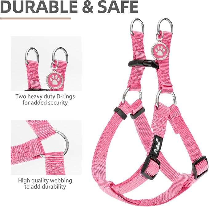 PUPTECK No Pull Dog Harness Small Sized Step-in Adjustable Puppy Vest | Soft Webbing Basic Halter with ID Tag for Outdoor Walking