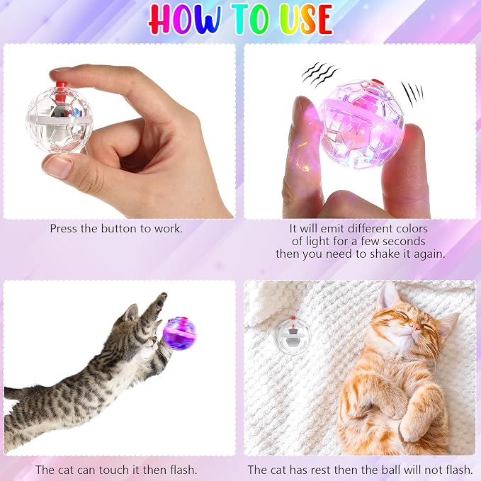 CHENGU 15 Pieces Ghost Hunting Light up Cat Balls Motion Activated Interactive Pet Toy Small LED Glowing Pet Ball for Animal Dog Running Activity Indoor Supplies, 1.38 x 1.5
