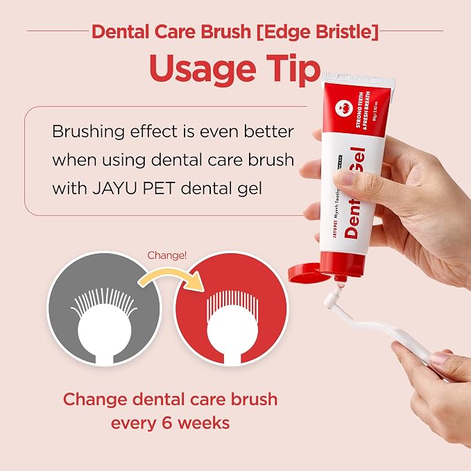 JAYU PET Dental Care Brush (Edge Bristles) 3ea - Micro Round Head Dog Toothbrush, Cat Toothbrush, Dental Care, Perfect for Kitten & Small Breed with End-tuft Diagonal-Shaped Bristle & Easy Grip Handle