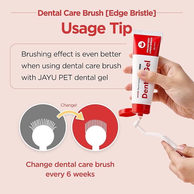 JAYU PET Dental Care Brush (Edge Bristles) 1ea - Micro Round Head Dog Toothbrush, Cat Toothbrush, Dental Care, Perfect for Kitten & Small Breed with End-tuft Diagonal-Shaped Bristle & Easy Grip Handle