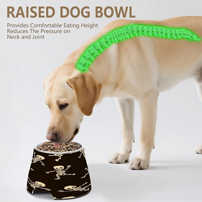 Blueangle Elevated Dog Bowls with Stainless Steel - Non-Slip 2.3 Cup High Capacity Pet Dish for Spinal Health & Orange Pumpkins Design（17）
