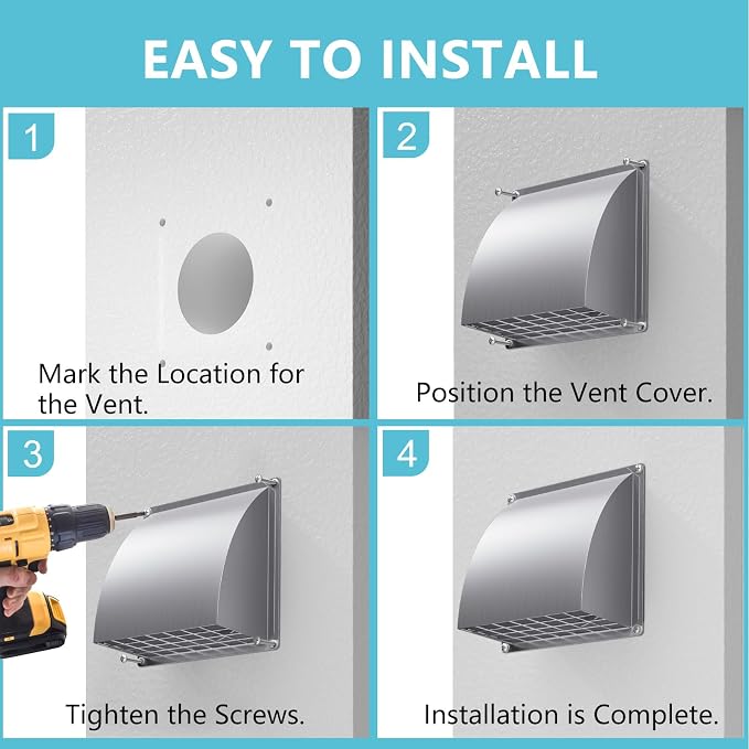 HG Power 6 Inch Dryer Vent Cover Outside with Removable Screen, Silver