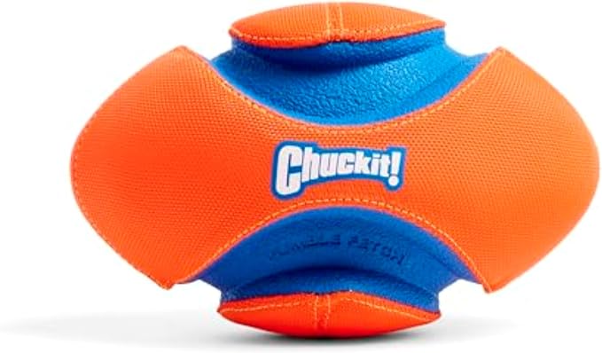 Chuckit! Fumble Fetch Dog Football, Small, Orange and Blue | An Outdoor and Indoor Interactive Dog Toy with a Grooved Design for Easy Pickup, Made from Durable Rubber and Floats in Water