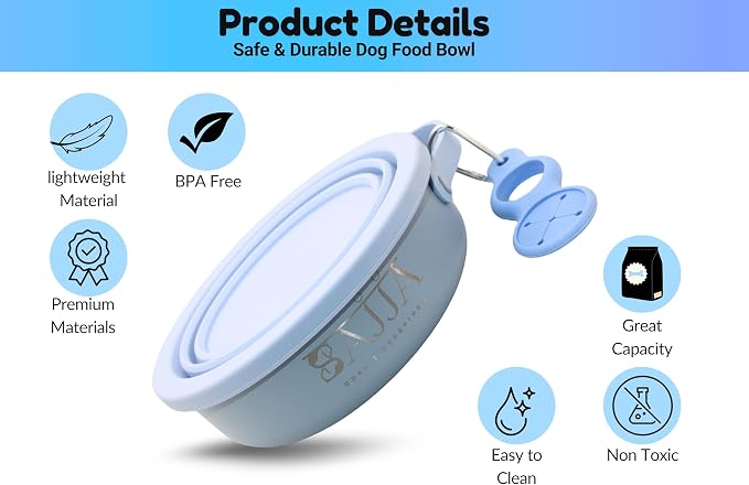 Blue Slow Feeder Travel Dog Bowl Set, 30oz Steel + 20oz Silicone