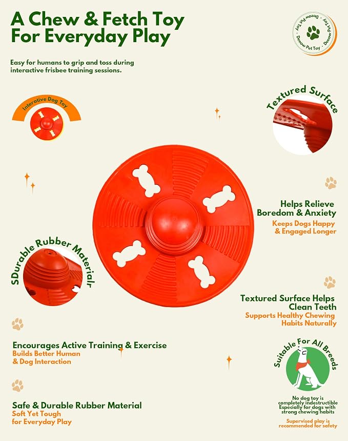 Deeow Squeaky Natural Rubber Dog Flying Disc/Frisbee/Flyer-6.5'' Spaceship | Water-float Natural Rubber Dog Frisbee for Outdoor, Spaceship Shaped 6.5'' Squeaky Interactive Fetch Toy for Anxiety Relief