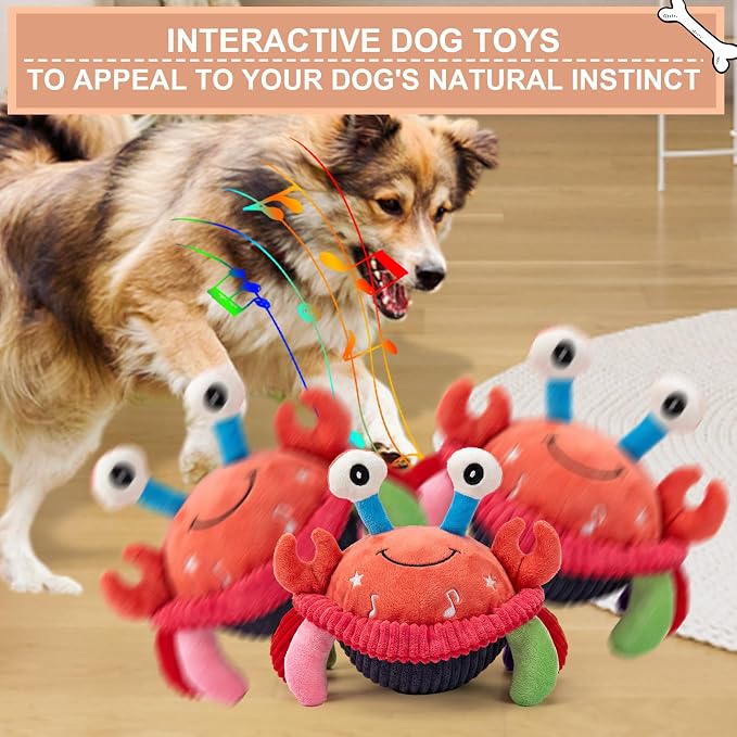 BABORUI Interactive Dog Toys Crab, Jumping Squeaky Dog Toys with Recording and Music Modes, Rechargeable Moving Dog Chew Toys for Small/Medium/Large Dogs to Keep Them Busy(Crab)