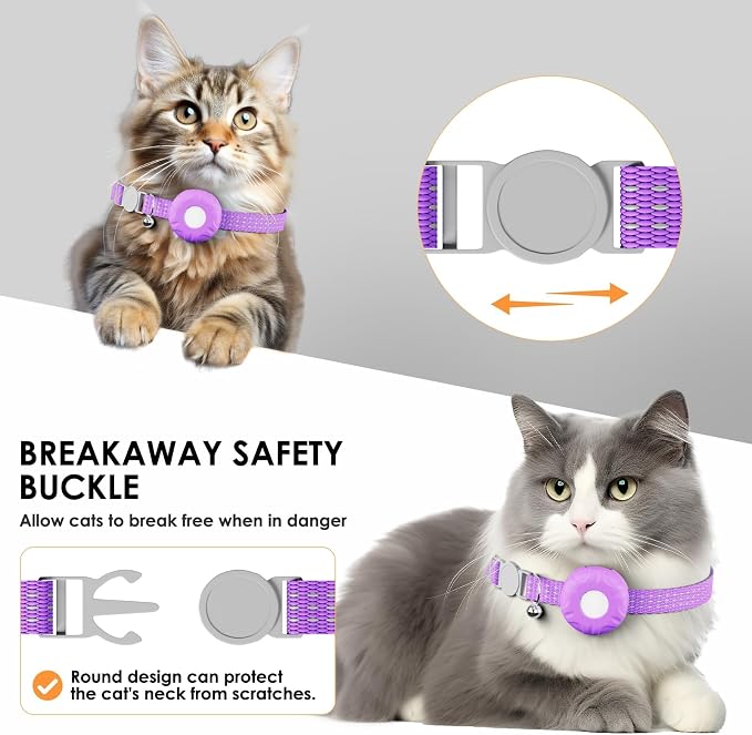 Cat Tracker, GPS Tracker, Compatible with Apple Find My App(Only iOS), Real-Time Location Pet Tracker, No Subscription Required,Territory & Location History, Breakaway Collar Included, Purple