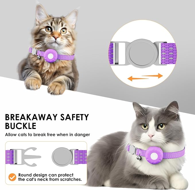 GPS Tracker for Cats (iOS Only), MINI GPS Cat Tracker, Real-Time Location Pet Tracker, No Monthly Fee GPS Tracker, Compatible with Apple Find My,Anti-Lost Finder Tag (Purple)
