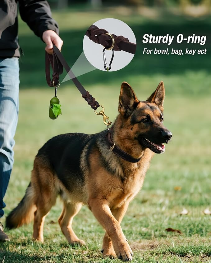 Joytale Leather Dog Leash, Strong Heavy Duty Genuine Cowhide with Brass Hook, Soft and Comfortable Leather Training Leash for Large Medium Small Dogs（Brown, 6ft×3/4''）