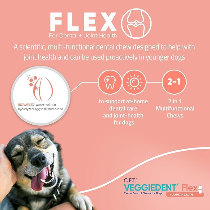 C.E.T. Veggiedent Fr3sh & Flex Plaque and Tartar Control Chew for Dogs, M