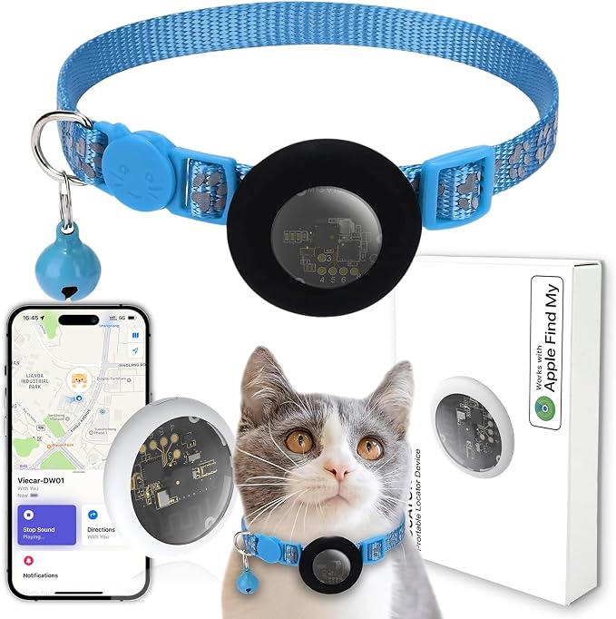 GPS Tracker for Cats, Mini GPS Pet Tracker with Collar, IPX8 Waterproof Cat Trackers Collar,No Monthly Fee,Work with Apple Find My(iOS Only),Smart Trackers for Pets-Blue-4