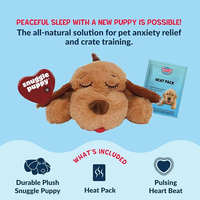 Snuggle Puppy Heartbeat Toy, Calming Comfort, Medium Breeds - Biscuit | Calming heartbeat toy, crate training comfort, heat pack, new puppy essentials, first nights, sleep, medium breeds 25-70 lbs