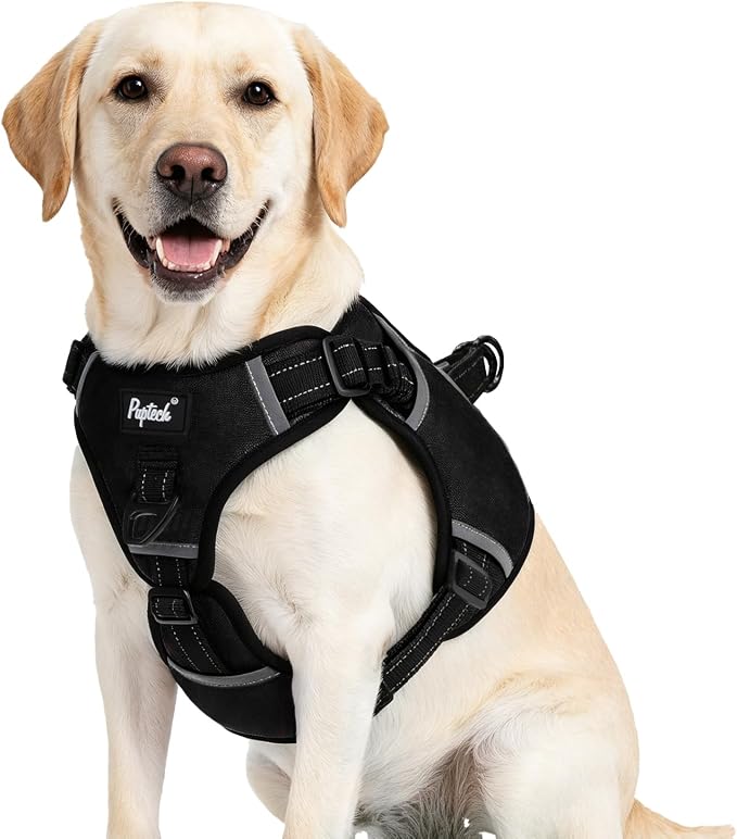 PUPTECK Dog Harness for Large Dogs, No Pull Step-in Pet Vest Harness, Adjustable Soft Padded Reflective Safe Night Walking, No Choke Easy On & Off, Black L