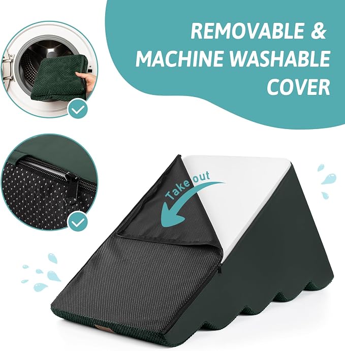 COZY KISS Wide Dog Stairs for Small Dog 19.7" H, Pet Step for Puppy, Older Cat, Curved Ramp for Bed, Durable Anti-Slip Ladder with High Density Foam, 4 Step, 17.7x28x19.7 inch, Dark Green