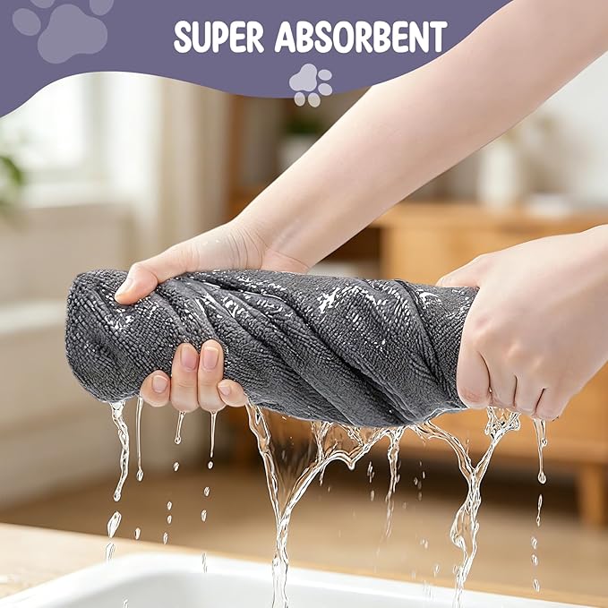 ATONET Microfiber Dog Towel with Two Pockets for Drying, 40"x23.6" Super Absorbent Pet Grooming Towel, Soft and Quick Drying for Large Dogs, Shower & Bath Supplies (Grey)