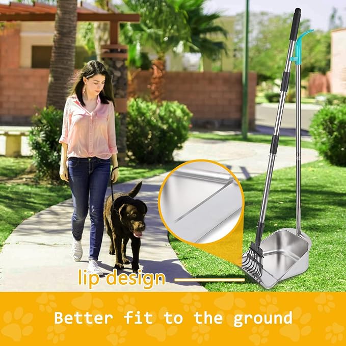 Dog Pooper Scooper for Large Dogs with Large Capacity Tray and 36" Long Handle Rake,Stainless Steel Dog Poop Scooper for Dogs,Heavy Duty Dog Poop Scooper for Yard