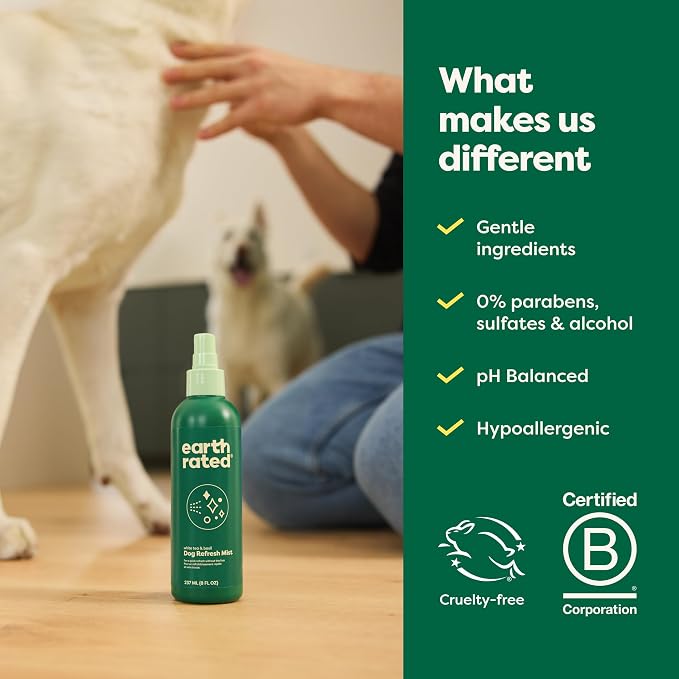Earth Rated Dog Deodorizing Refresh Mist Spray, White Tea & Basil, 8oz | Conditioner Spray, Odor-Eliminating Perfume for Dogs, for All Coat Types