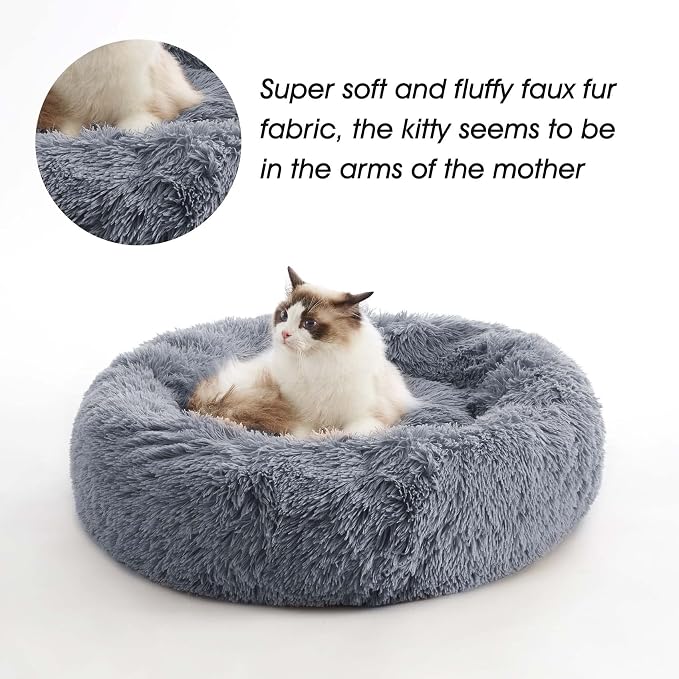 Western Home Calming Donut Small Medium Pet Dog Bed Washable,27" Navy Grey