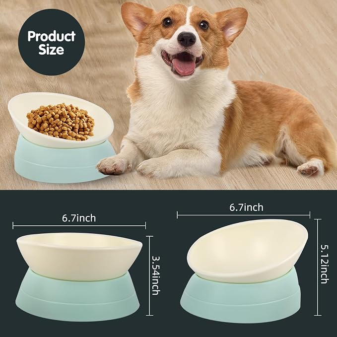 Bulldog Bowl Anti-Slip Dog Cat Dish Detachable Rubber Dog Bowl Pet Sterile Tilted Pet Feeder Slope Base (Green, 2 Cup (Small/Medium Dog))