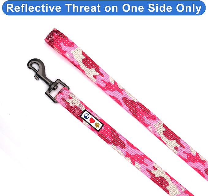 Pawtitas Camo Pink Dog Leash 6 ft M/L Reflective Durable Lightweight Dog Lead for Medium or Large Dogs and Puppies