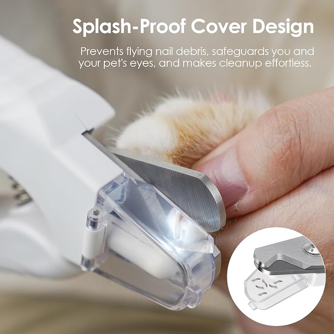 2-in-1 Cat & Dog Nail Clippers & Grinder with 2 LED Lights, White