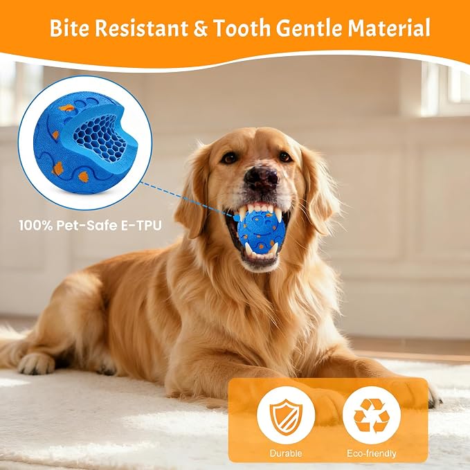 Interactive Dog Ball Toy for Large Dogs - Motion Activated, 3 Play Modes: Auto Bouncing & Rolling, Durable E-TPU Chew Proof, USB-C Rechargeable, IP54 Waterproof