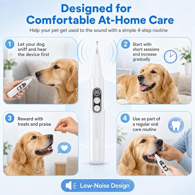 Dog Plaque Remover with UV Sanitizing Chamber,6 Modes,Waterproof | Built-in UV Sanitizing Storage Chamber,Stores & Sanitizes Metal Tips After Use,6 Cleaning Modes for Different Needs