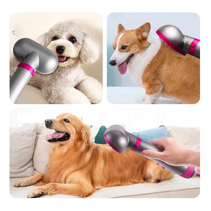 Dog Hair Dryer,2-in-1 Pet Hair Dryer & Brush,300W Pet Grooming Dryer, 360-Degree Circulation Out of The Wind,3-Speed Temperature Adjustment for Small/Medium-Sized Cats and Dogs