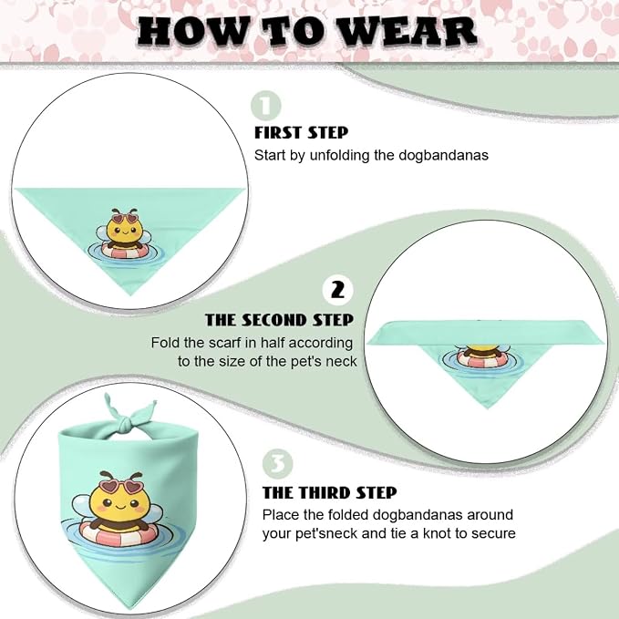 Forchrinse Cartoon Bee Pet Dog Bandana Washable Dog Bib Triangle Scarf Pet Handkerchief Polyester, One Size, Polyester, Cartoon Bee Print