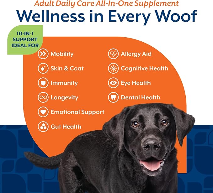 NaturVet All-in-One Adult Dog Daily Care, 10-in-1 Dog Supplement - 60 Count