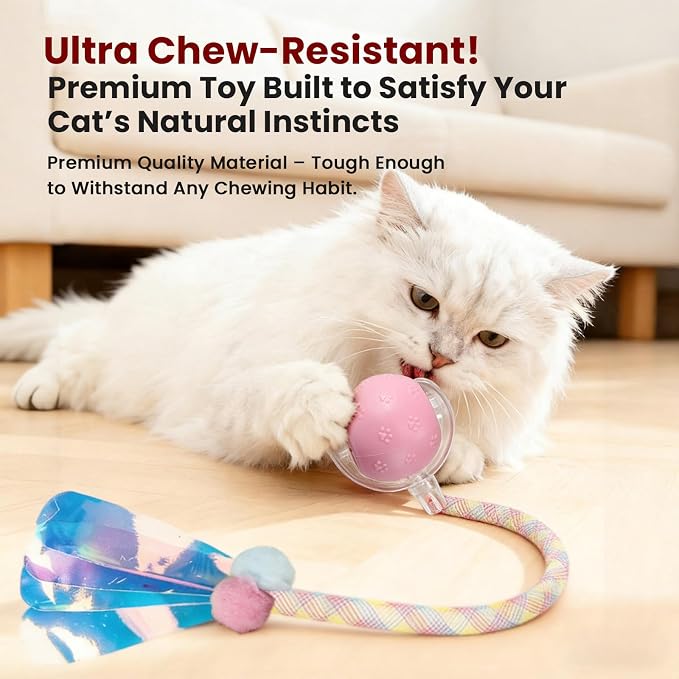 Rocfish Durable Interactive Cat Toys for Indoor Cats (Pink, 03) | Smart Automatic Cat Chase Ball Toy, Upgraded Speedy Tail Kitten Toy for Bored Indoor Adult Pets