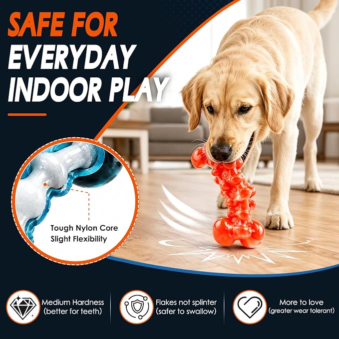 WOWBALA Dog Toys for Aggressive Chewers,Indestructible Dog Chew Toy | Tough Nylon, Not Easy to Bite Break, Long Lasting Fun, Teeth Cleaning for Medium & Large Dogs,2 Pack