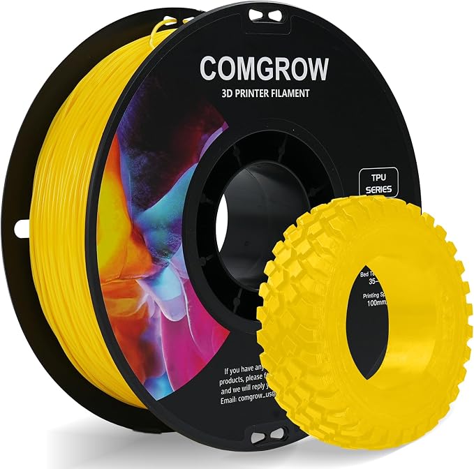 Comgrow TPU Filament 1.75, Flexible 3D Printer Filament, 95A Soft fit Most 3D Printers Dimensional Accuracy +/- 0.02mm TPU Yellow 1kg (2.2lbs)