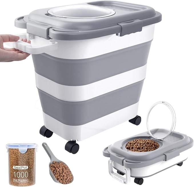 25-28Lbs Dog Food Storage Container Airtight, 28Lbs, Grey