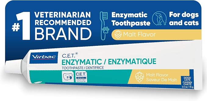 C.E.T. Enzymatic Toothpaste for Dogs and Cats, Malt, 2.5oz | Plaque and tartar control for fresh breath, pet dental care toothpaste, Dual enzyme system, malt flavored toothpaste