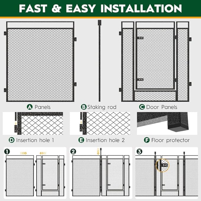 Dog Playpen with Safety Mesh, 24in 48 Panels, Black-Silver